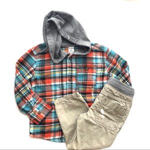 Carter’s | Cotton Plaid Hoodie & Khaki Pants 2T